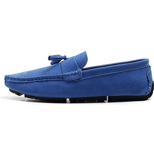 Herenloafers Schoen Nubuck Leer Kwastje Penny Driving Loafers Antislip Lichtgewicht Antislip Casual Slip-ons (Color : Blue, Size : 44.5 EU)