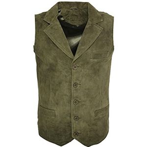 Heren Smart Echt Suède Lederen Gilet Vest Biker Fashion Vest, Groen, S