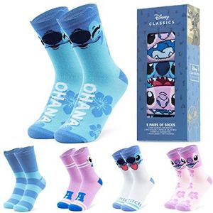 Disney Stitch Dames Sokken Eeyore Baby Yoda Kuitlange Sokken Vrouwen Tieners 5 Pak Een Maat 3-8 Rekbaar Ademende Novelty Sokken Stitch Geschenken (Roze/Blauw Stitch)