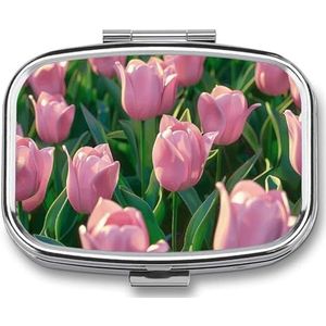 Leuke Pill Organizer Perzik FlowerField Gedrukt Draagbare Reizen Pil Doos Mini Pillendoos Kan Buiten worden gebruikt