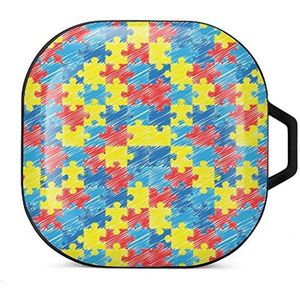 Kleur Autisme Awareness Puzzel Oordopjes Hoesje Compatibel met Samsung Hard Shell Beschermhoes Zwart-Stijl