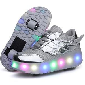 Led Wheels Shoes Skates For Kids - Light Up Trainers met wielen, roller skatetrainers, USB -opladen lichtgewicht buitensport Cross Trainers Silver-29EU