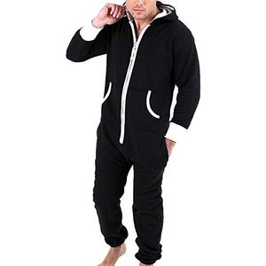 Juicy Trendz® Heren Onesie Volwassen Jumpsuit Een Stuk Pyjama Unisex Nachtkleding, Zwart/Wit Hand Ribs, XL