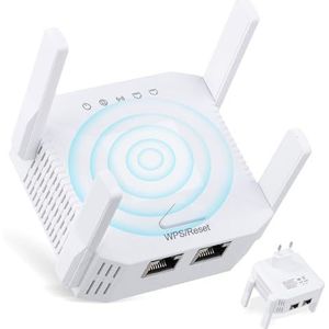 Mapille Krachtige wifi-repeater, 1200 Mbps, dual-band wifi-versterker 2,4 GHz en 5 GHz, repeater-modus, AP/router, 4 externe antennes, WLAN-extender met ethernet-aansluiting voor thuis en op kantoor