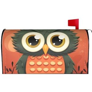 Cartoon uil op oranje achtergrond Magnetische Brievenbushoezen Standaard Maat 25,5 x 21 inch Waterdichte Brievenbus Wraps Post Brievenbus Cover voor Tuin Thuis Yard Buiten