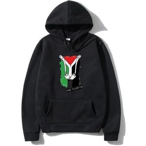 Gratis Palestina, Palestijnse vlagkaart trui met capuchon, ik sta achter Palestina, steun Palestina sweatshirt met lange mouwen (Color : Black, Size : L)