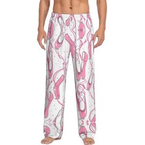 Roze Ballet Schoenen Mannen Lange Lounge Wear Broek Nachtkleding Pyjama Bodems Nachtkleding Met Zakken En Trekkoord, Wit, S