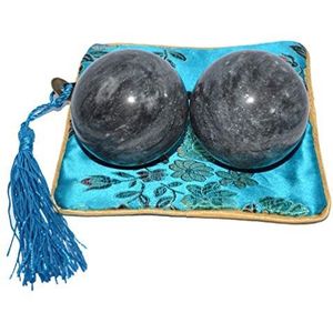 OHAYA Een paar 2 '' Chinese Baoding Ballen Zwart Grijs Gezondheid Oefening Stress Hand Ballen Gift (met Blauwe Zak)