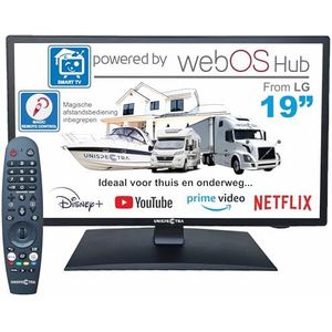 Unispectra® 19“ Smart TV (webOS) HD 230V 24V Triple Tuner: Sat, Antenne, Kabel TV, 3xHDMI, 2xUSB, Magic Remote. 12V TV voor campers, caravans, vrachtwagens, bestelwagens, boten, thuis