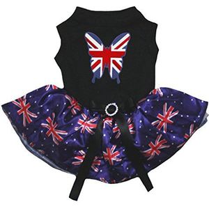 Petitebelle Puppy kleding jurk Britse Vlinder Zwart Top UK Vlag Blauw Tutu, XX-Large, Zwart