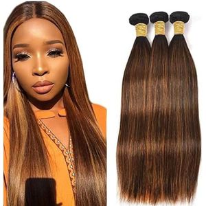 Tuheerst Straight Human Hair Bundles P430 Highlight Brown Real Hair Human Hair Extensions Sew in Hair Extension 3 Bundles Double Weft Remy Hair Low Shedding for Woman 26 26 26 Inch