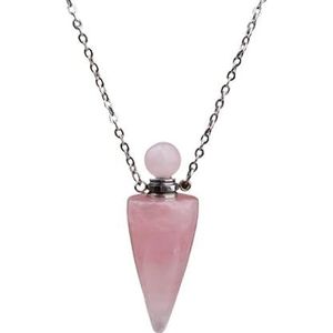 Spiritual Divination Pendulum For Dowsing Women Crystal Quartz Perfume Bottle Pendant Necklace Reiki Chakra (Color : Rose Quartz Silver)
