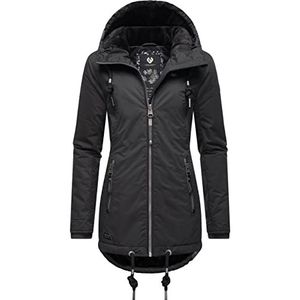 Ragwear Zuzka Winterjas voor dames, warme korte jas met capuchon, XS-6XL, Black22, S