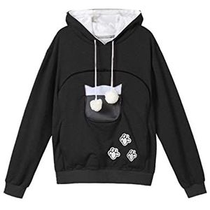 Vrouwen kat zakje hoodie huisdier hond houder drager sweatershirt jas zakje grote zak hoodie lange mouw trui tops (kleur: zwart, maat: XXL)