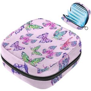 MUOOUM Vlinder Aquarel Roze Patroon Maandverband Opbergtas Draagbare Menstruatie Tas Voor Vrouwen Tiener Meisjes Menstruatie Cup Pouch Nursing Pad Houder