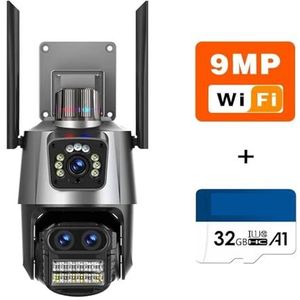 Bewakingscamera, 9MP Drie Lens IP 8X Zoom Camera Video Surveillance Outdoor Dual Screen Security Cam Auto Tracking Video Surveillance(9MP Camera With 32G)