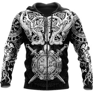 JJLLAZAD Viking Jormungandr Hoodie voor heren, Vegvisir Yggdrasil, zomer, winter, Scandinavische mythologie, cosplay-kostuums, 11 soorten en 8 maten