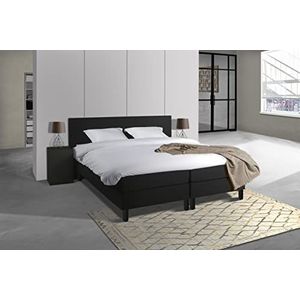 Anno 1588 Boxspring Softa Premium - Pocketvering - Tijdelijk GRATIS 2 Kussens & dekbed - Compleet bed (Zwart Lederlook, 160x200)