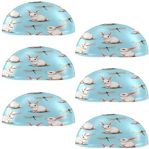 VAPOKF 6 Stks Shell Cup Handvatten, Halve Cirkel Lade Knoppen Trekt Handgrepen Gebruikt Voor Slaapkamer Dressoir Kast Keuken Deur, Aquarel Konijntjes Libellen