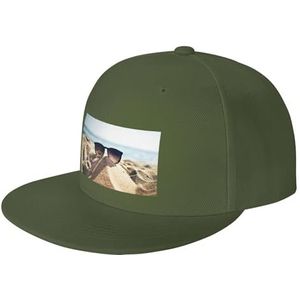 MDATT Zonnebril Flat Brim Trucker Cap Verstelbare Snapback Hoed Terug voor Mannen Vrouwen, Mos Groen, Eén Maat