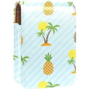 Island Kokosboom Zon Lipgloss Houder Lippenstift Case Draagbare Mini Lipstick Opbergdoos Reizen Lipstick Organizer Case met Spiegel voor Vrouwen., Meerkleurig, 9.5x2x7 cm/3.7x0.8x2.7 in