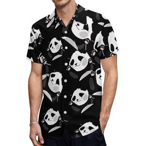 Grappige Panda Heren Korte Mouw Shirts Casual Button-down Tops T-shirts Hawaiiaanse Strand Tees M