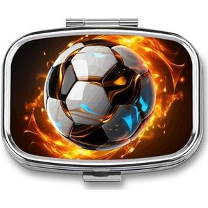 Cool voetbal bal pillendoos, draagbare pillenorganizer, medicijnpillencontainer met spiegel en 2 compartimenten, dagelijkse medicijnorganizer, reispillenetui voor zak of portemonnee