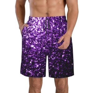 JIAWUJYNB Mooie paarse glitterprint strandshorts voor heren, zomershorts met sneldrogende technologie, lichtgewicht en casual, Wit, XL