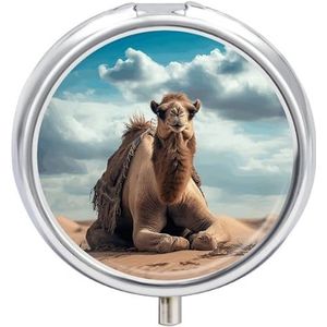 Pillendoosje 3 compartimenten medicijnpillendoosje draagbare ronde pillendoos week pillenhouder container voor vitamine geneeskunde supplement kameel in woestijn kleine pillenorganisator