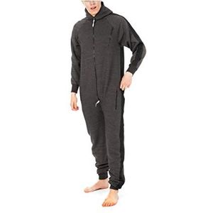Juicy Trendz® Heren Onesie Volwassen Jumpsuit Een Stuk Pyjama Unisex Nachtkleding, D3-houtskool/ Zwart, L
