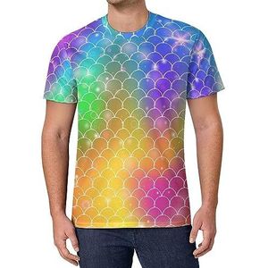 Coloful Starry Rainbow Mermaid Heren T-shirt met korte mouwen casual ronde hals T-shirt mode zomer tops