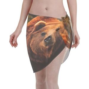 Amrole Vrouwen Korte Sarongs Strand Wrap Badpak Coverups voor Vrouwen Grizzly Beer Zwart, Zwart, one size