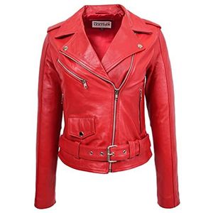 Dames echt lederen bikerjack Brando Style Kate, Rood, 38
