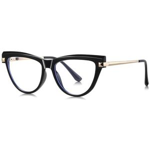 Vrouwelijke kat oog bril blauw licht metaal TR90 bril montuur voor vrouwen mode decoratie, Zwart Goud Frame