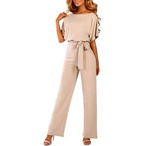 Elegante Damesjumpsuit Met Boothals Voor De Zomer Rompertjes Met Hoge Taille En Wijde Pijpen Playsuits Met Knopen Mode Streetwear (Color : Apricot, Size : XL)