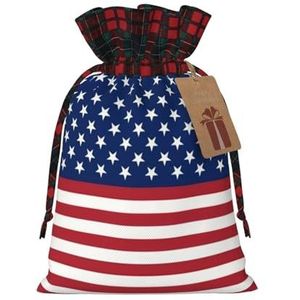 EKYOSHCZ Kerst Gift Zakken Trekkoord Amerikaanse Vlag Sterren Strepen Wikkelzakken Buffalo Plaid Xmas Goodie Zakken Kerst Jute Traktatie Zakken voor Kerst Cadeaus Vakantie Feestbenodigdheden Gunsten