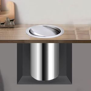 Afvalkoker van roestvrij staal 304 met draaideksel, ingebouwde prullenbakken voor op het aanrecht, minimalistische ronde inbouwafvalbak, voor hotels, bars en keukens(Silver,29cm)