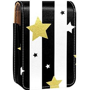 Gepersonaliseerde Lipstick Case Draagbare Make-up Tas Cosmetische Pouch Lippenstift Houder Make-up Organizer Zwart, Wit en Goud Sterren Naadloze Patronen, Meerkleurig, 9.5x2x7 cm/3.7x0.8x2.7 in