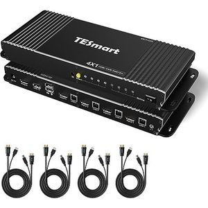 TESmart 4-poorts 4K @ 60Hz KVM-switch HDMI HDCP 2.2 UltraHD KVM-switch YUV444 18 Gbps, Audio Out, HDR10, Dolby Vision, Dolby/DTS, 4 computers op 1 monitor/tv