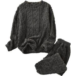 TOMEEK Damespyjamaset, warme fleece pluizige pyjama voor vrouwen, behaaglijk zachte 2-delige nachtkleding, loungewear meisjes, pluizige pyjamasets, winterslaapkleding pyjama voor dames met zak, Grijs