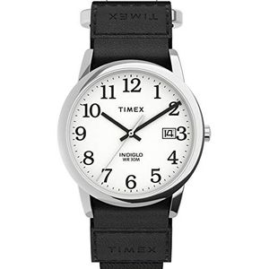Timex Herenhorloge wit analoog roestvrij staal, zwart/zilverkleurig/wit/fast-wrap, 35 mm, Timex Easy Reader herenhorloge