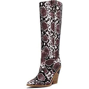 ARIASS Mode dameslaarzen, dameslaarzen, westerse slangenpatroon puntige neus dikke hak hoge laarzen, catwalk dameslaarzen (Color : Snake 2, Size : 36 M EU)