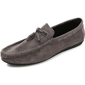 Herenloafers Ronde neus Suede Vamp met kwastje Loafer Schoenen Comfortabele platte hak Antislip Party Slip On (Color : Grey, Size : 40 EU)