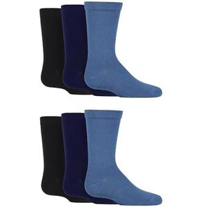 SockShop Kinderen Bamboe Schoolsokken - Jongens Meisjes Effen Gestreept Ademend Zachte Koelsokken Comfort Manchet Gladde teennaden 6 paar, Zwart Navy Denim, 13-14 Years
