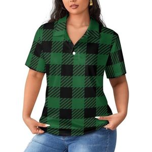Buffalo Plaid Poloshirts voor dames, korte mouwen, casual T-shirts met kraag, golfshirts, sportblouses, tops, 5XL