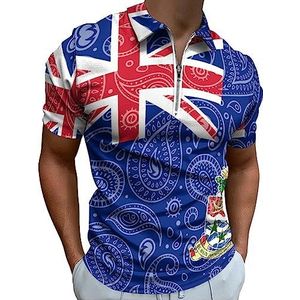 Paisley Kaaimaneilanden vlag poloshirt voor mannen casual rits kraag T-shirts golf tops slim fit