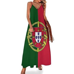 Portugal vlag dames zomer maxi-jurk V-hals mouwloze spaghettibandjes lange jurk