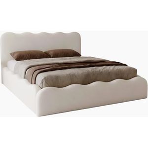 Emporius Gestoffeerd bed 180x200 cm Wave, Tweepersoonsbed met opbergruimte, bed 180 x 200 cm - stoff Crème (Elegance 1)