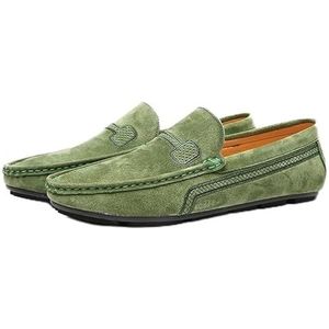 Herenloafers Ronde neus Suede Vamp Driving Loafers Platte hak Lichtgewicht antislip feestslip-ons(Green,42 EU)