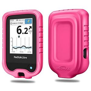 MEDMAX Hoes voor Freestyle Libre 3/2 / Libre Reader bloedsuikermeter, lichte schokbestendige anti-slip siliconen beschermhoes cover met verhoogde afschuining, rozenrood